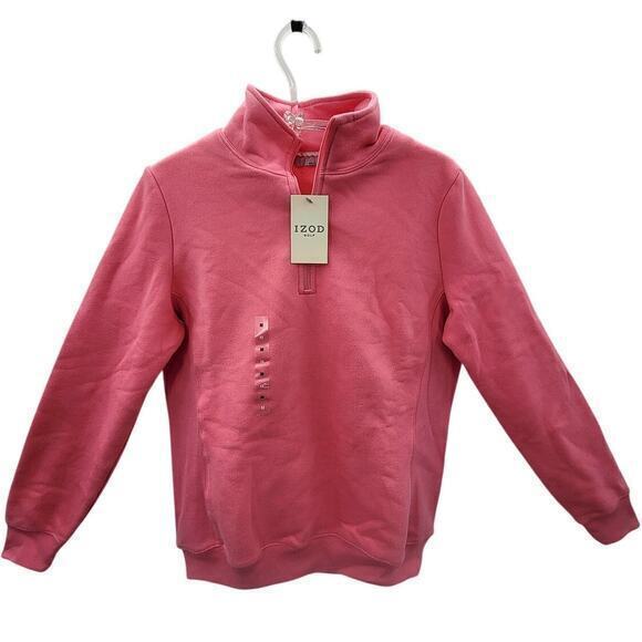 Izod‎ Golf Ladies Pink Mock Neck Zip Front Henley Sweatshirt - Picture 1 of 12
